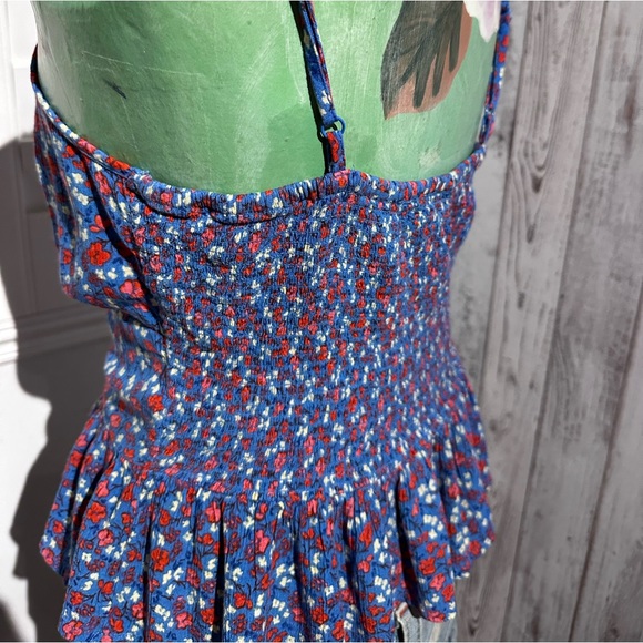 Patrons of Peace BlueKeyhole Cut Out Ruffle Tank Top, Small - Picture 5 of 5